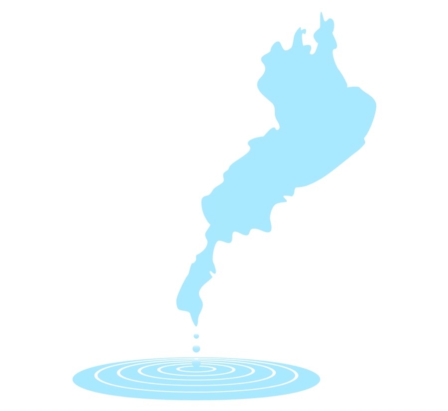 水面に一滴の雫が落ち、波紋とともに琵琶湖の形が広がるイラスト